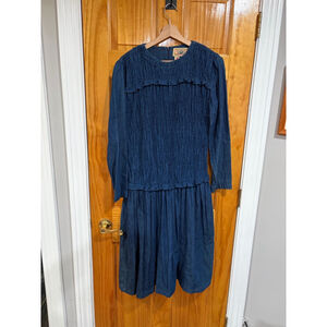 Vintage BIS BIS by Gene Ewing Smocked Denim Prairie Dress USA Made Long Sleeve